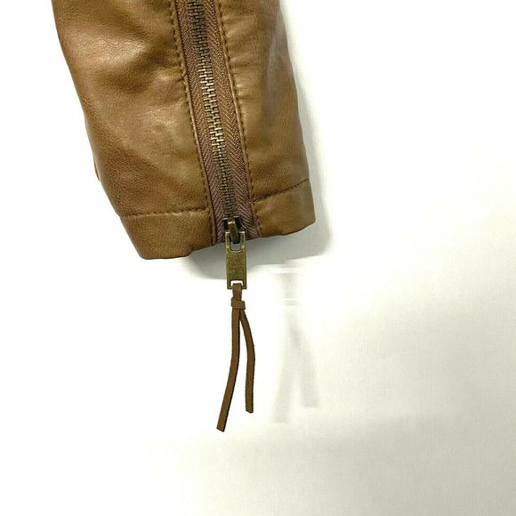 Coffee Shop Women Faux Leather Jacket Brown Zippered Size S - Picture 4 of 10
